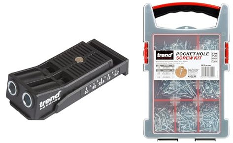 Trend Twin Pocket Hole Jig with HSS Drill Bit, Depth Setting Collar, Square Drive Bit & Pocket Hole Screws Selection, PH/JIG/C & PH/SCW/PK1