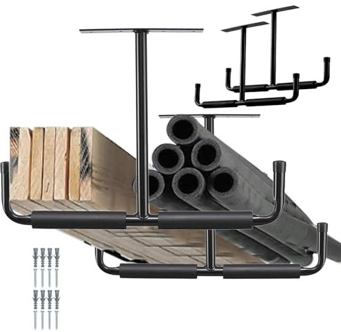Overhead Garage Storage Rack, Heavy Duty T-Shaped Rack, Steel Ceiling Bike Rack, Bicycle Hangers, Ladder Hooks, Overhead Ceiling Mount Rack, Strong Steel Garage Rack, Ceiling Bike Storage