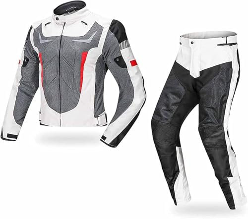 2-teiliger Motorradanzug, wasserdichte Motorradjacke und -Hose, reflektierende Herren-Rennjacke, mit Nackenschutz (DE/NL/SE/PL, Alphanumerisch, XL, Regular, Regular, Weiß)