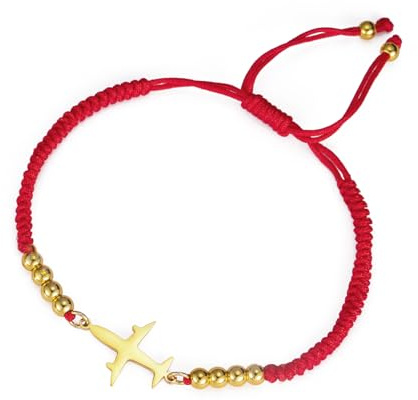 EUEAVAN Verstellbares Flugzeug Armband Handgeflochtenes Seil Glücksbringer Rote Schnur Armband Perlen Paar Airline Pilot Schmuck Reisende Souvenir Geschenk für Stewardess Frauen Männer