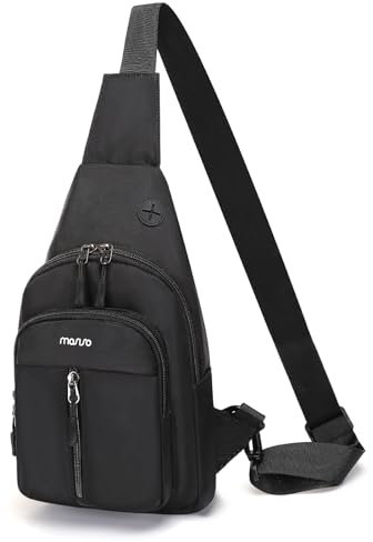 MOSISO Crossbody Sling Bag Kleiner Sling Rucksack für Damen Männer,Über Umhängetasche Small Crossbody Brustbeutel Daypack Geldbeutel mit Erhöhter Tasche für Reisen Wandern Gelegenheits Pendler,Schwarz