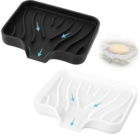 Jidyllic Silicone Soap Dish with Drainage, 2 Pcs Anti-Slip Soap Holder for Shower Bathroom & Kitchen, Keep Soap Dry