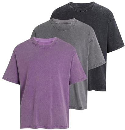 MSIYOW T-Shirt Uomo Oversize Maglia Cotone Maglietta Unisex Casual Maniche Corte T Shirt Streetwear (M, Nero, Grigio, Viola)