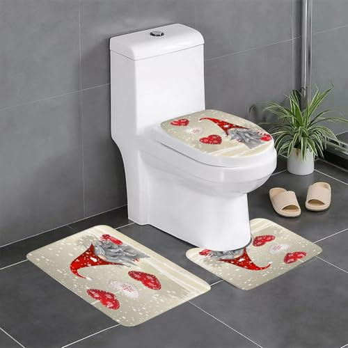 KGDHY Badezimmermatten-Sets 3-Teilig,Winter Schneeflocken Weihnachten,Bad und WC-Vorleger-Set,rutschfeste Badezimmerteppiche wasserabsorbierende