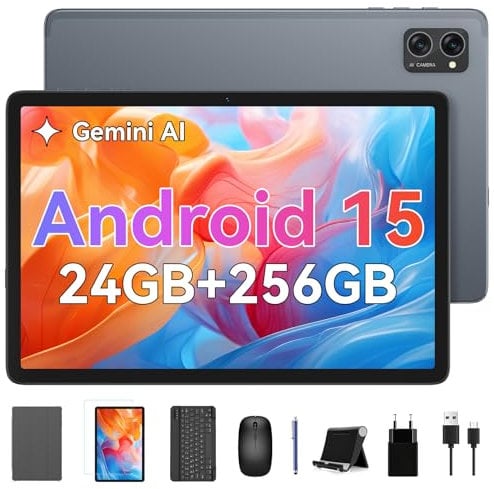 TABWEE T20 Tablet mit Tastatur - Android 15, 24GB RAM+256GB ROM (2TB TF), Octa-Core, Tablet 10 Zoll, 5000mAh, 8MP+5MP, Gemini AI, Widevine L1, 5G WiFi, GPS, Face ID (2J Garantie)