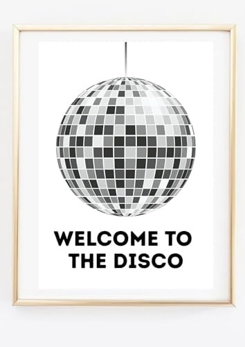 Kunstdruck Din A4 - Lustiger Spruch - Welcome to the Disco - Motivation Freude Glück Chaos Discokugel - Druck Poster Bild Deko - ohne Rahmen