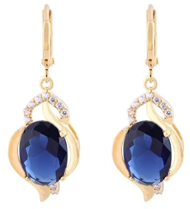 Grewod Ohrringe Modeschmuck, Damen 18K 750 Gelbgold Elegant Blau Oval Tansanit mit Labor Erstellt Diamant Creolen