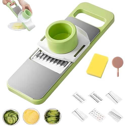 Affettatrice Martivex, Grattugia per Verdure Julienne 6 in 1, Tagliaverdure Martivex, Utensile da Cucina Multiuso, Trita e Taglia a Cubetti, Lame in Acciaio Inox con Contenitore Portatile (1PC)