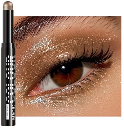 Paillette Brun Fard a Paupiere Stick, Crayon Ombre a Paupiere Longue Durée | Fard a Paupiere Paillette Stick, Longue Durée Fard a Paupiere Crème, Hight Pigmenté Facile à Utiliser, Maquillage Femme