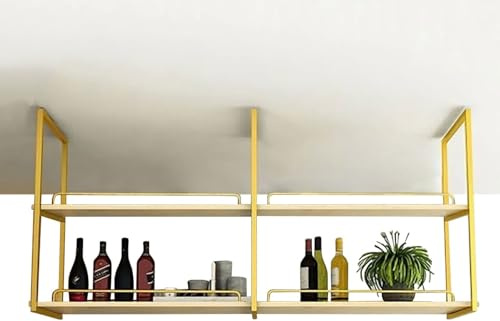 2-Tier Hanging Pot and Pan Rack - Kitchen Shelves Mounted Shelf - Durable Cast Iron and Wood - for Storage, Home Decoration and Organizer