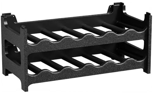 CookandSupply x TheWV Cantinetta Vino in Plastica Modulare Impilabile, Portabottiglie Effetto Pelle Martellata, 6 Bottiglie per Modulo, Scaffale Portavino Salvaspazio - Nero, 12