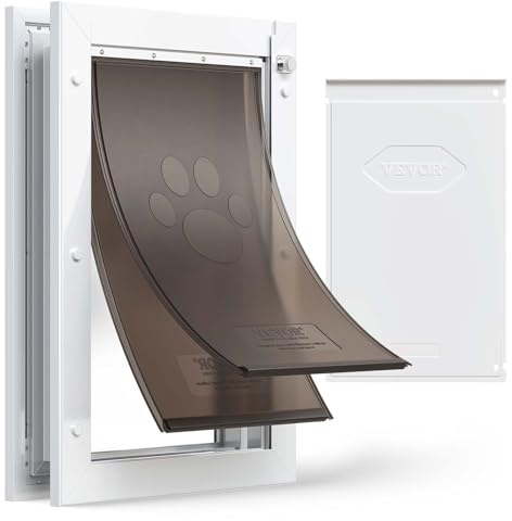 VEVOR Puerta para Mascotas Tamaño Grande, Gatera para Puerta Resistente a la Intemperie con 2 Solapas Flexibles Magnéticas, Marco Metálico para Perros Dormitorio Gatos Pared Jardín Interior Exterior