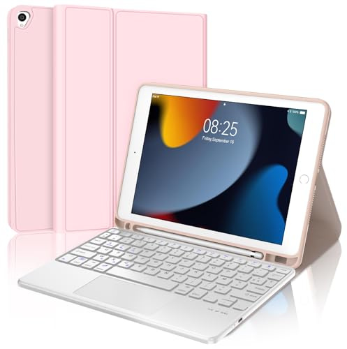 JADEMALL Clavier avec Touchpad pour iPad 9eme/8eme/7eme Generation 10.2 | Étui Clavier AZERTY Français Bluetooth Détachable Magnétique avec Porte Crayon pour iPad 9/8/7 Generation 10.2 Pouces, Rose