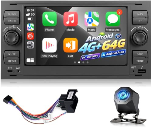 4+64G CarPlay Android Autoradio für Ford Transit Fiesta Fusion, DSP, GPS | Für Focus Mondeo Galaxy C-Max S-Max Kuga Connect, 7 Zoll IPS Touchscreen Display, kabelloses Android Auto WLAN Plug-and-Play
