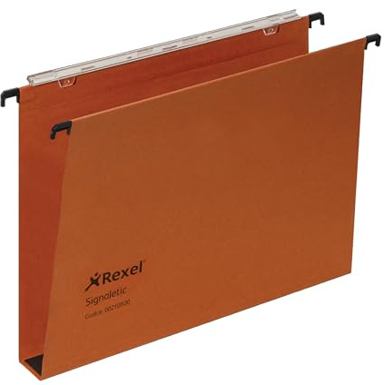 Rexel Signaletic Cartelle Sospese per cassetto con fondo a U da 3 cm, Interasse 39 cm, Arancione, Confezione da 25 pz, 210500
