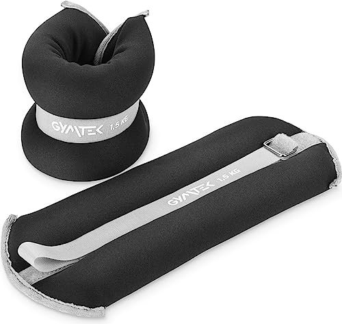 Gymtek Gewichtsmanschetten, Gewichte für Beine und Arme, Verstellbares Ankle Weights und Handgelenk Gewichte, Gewichtsmanschetten Fuß und Gewicht Armband Intensivierung des Training (Schwarz, 2x1.5kg)