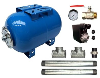 Kit Surpresseur Eau Horizontal 50l - 1 Avec Pressostat Et Manomètre