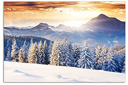 Augenblicke Wandbilder 120x80cm - Fotodruck auf Leinwand und Rahmen Wald Berge Winter Schnee Landschaft - Leinwandbild auf Keilrahmen modern stilvoll - Bilder und Dekoration