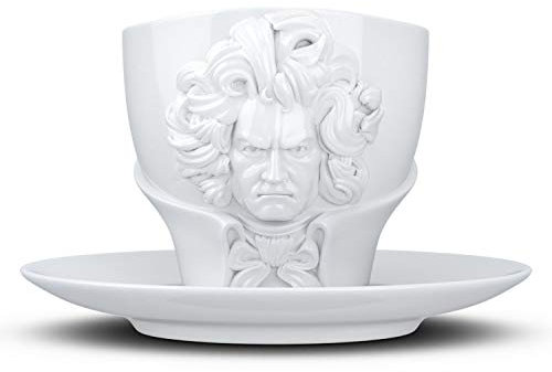 FIFTYEIGHT PRODUCTS TALENT I Kaffeetasse I LUDWIG VAN BEETHOVEN Portrait I Porzellan I mit Unterteller I 260ml I weiß I Made in Germany