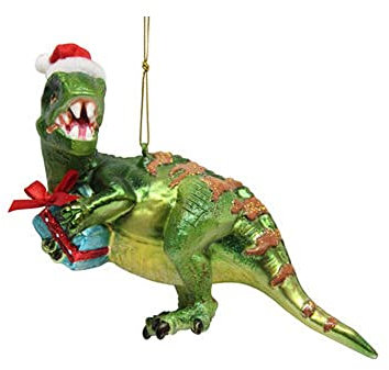 December Diamonds Glasornament, Dinosaurier mit Geschenk