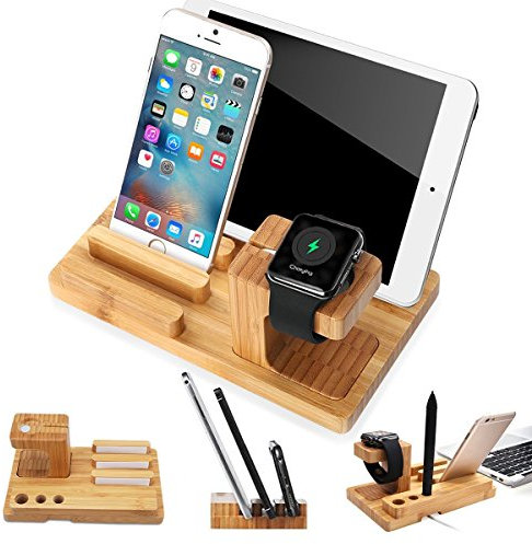 Bambus Holz Ladestand Aufladung Docking Station/Cradle/Halter/Ladegerät Stand/Handy Halterung Compatible iPhone XS MAX XR X 8 7 6S Plus iPad