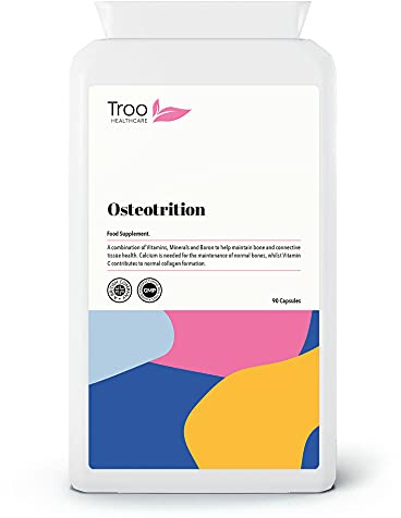 Troo Health Care Osteotrition Bone Support Supplement 90 Capsules | Helps Maintain Bone Density and Connective Tissues – Includes Calcium, Magnesium, Vitamin K2, Vitamin D3, and More - UK Made