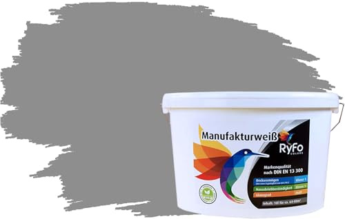 RyFo Colors Bunte Wandfarbe Manufakturweiß Arktisgrau 10l - weitere Grau Farbtöne und Größen erhältlich, Deckkraft Klasse 1, Nassabrieb Klasse 1