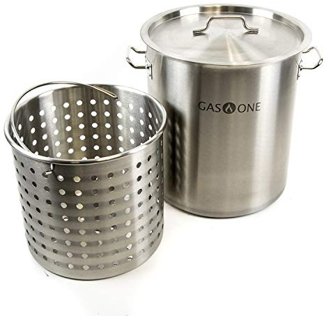 Gas One Fryer Pot 32 quart - All Purpose - Stainless Steel Tri-Ply Bottom with All Purpose Pot Deep Fryer Steam & Boiling Basket