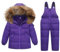 Bambino Tuta da Sci - Piumino con Cappuccio + Pantaloni da Sci Completo da Neve 2 Pezzi Tuta da Neve per Bambino Snowsuit Caldo Invernale Salopette e Giacca Cappotto, Viola 3-4 Anni