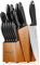 Emojoy Germany Ensemble de couteaux de cuisine 15 pièces avec aiguiseur bloc en bois et couteaux à steak dentelés, bloc de couteaux en acier inoxydable à haute teneur en carbone, noir