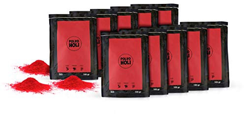 POLVO HOLI - Pack de 10 bolsas de Polvo Holi de 100 gramos - 1kg de Polvo Holi (Rojo)