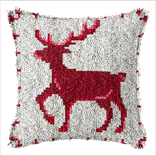 MIAOLLUN Latch Hook Kit, Christmas Latch Hook Kits for Adults DIY Decorative Pillowcase Embroidery Cross Stitch Arts Craft for Home Sofa Furniture 17X17inch