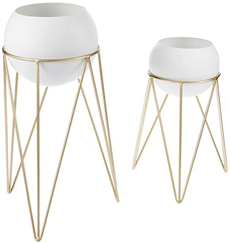 Admired By Nature Soporte Decorativo, plástico Aluminio, Maceta Alta con Esfera Blanca