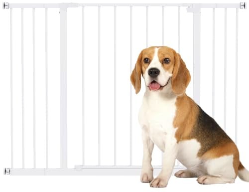 PawHut Cancellino per Cani Estensibile 76-82/86-97/101-107 cm Bianco | Cancelletto di Sicurezza, Sistema a Doppio Blocco, Montaggio a Pressione, Metallo, Plastica, per Corridoio e Scale