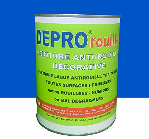 DEPROMA Peinture anticorrosion - Peinture pour Fer - Glycéro Antirouille - Sans sous-couche directe sur rouille - 2.5kg (Bleu france)