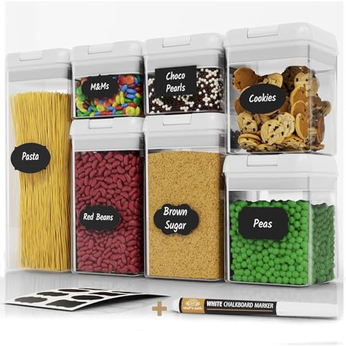 Chef's Path Juego de recipientes herméticos para almacenamiento de alimentos, 7 unidades, plástico transparente sin BPA, recipientes de cocina para harina, azúcar y cereales, etiquetas y marcadores
