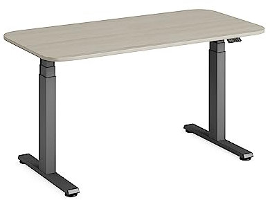 Steelcase Solo Elektromotorisch höhenverstellbarer Homeoffice-Schreibtisch, programmierbares Bedienpaneel, Antikollisionssensor und Kabelnetz, Tischplatte in Akazie, Gestell in Amsel