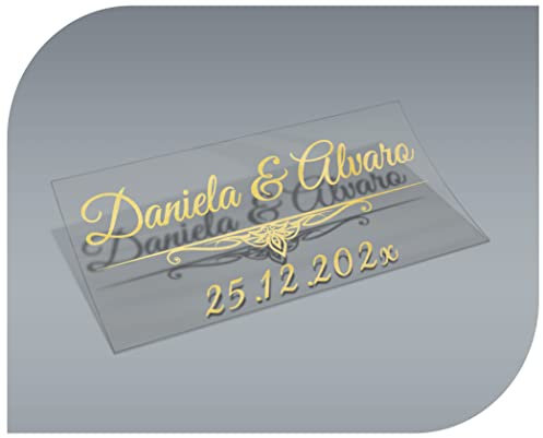 Personalisierbare Aufkleber mit Namen und Datum, Aufkleber für Einladungen, Hochzeit, Taufe, Verlobung, Kommunion, Geburtstag, Party, Vintage, Stempel (Modell 1)