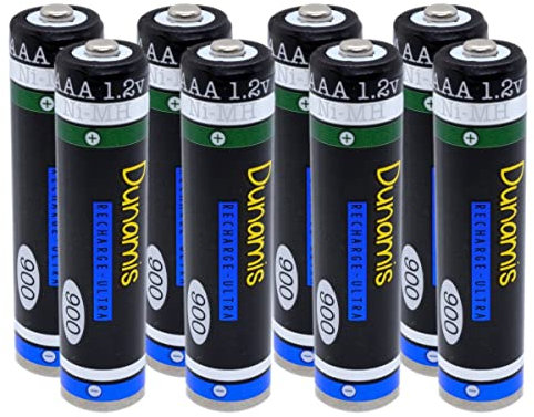 8pk Dunamis 1.2v AAA 900mAh NiMH Rechargeable Batteries - HIGH CAPACITY Suitable for Cordless Phones, Bluetooth Headsets & High Drain Devices etc (AAA 900mAh, 8 Pack)