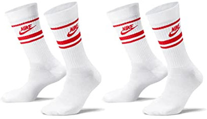 NIKE 6 Paar Everyday Essential Tennissocken Socken Sportsocken Unisex DX5089, Farbe:2x Weiss - Rot, Socken Neu:34-38