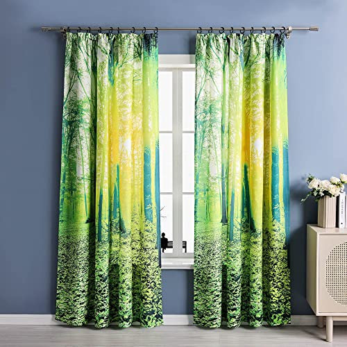 Joyswahl Blickdichter Vorhang mit Wald Druck »Lucas« Wohnzimmer Vorhänge schön Schlaufzimmer Dekoschals mit Kräuselband Grün BxH 140x245cm 1 Stück
