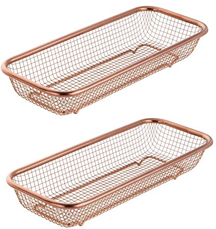 BYEGOU Kitchen Drawer Organizer, Stainless Steel Storage Container Rose Gold Metal Cabinet Storage Basket for Holding Silverware Kitchen Utensil, Pack of 2