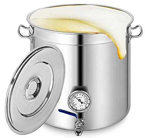 Pentola in Acciaio Inossidabile Bollitore per Birra Fatta in Casa con Coperchio, Termometro E Rubinetto con Valvola A Sfera per La Cottura E Bollitura della Birra, Pentola, 60 * 60