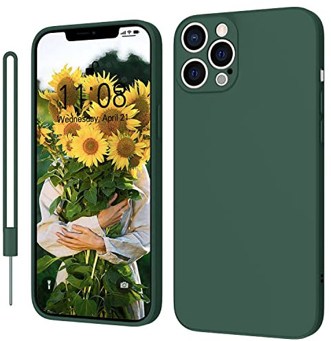 KKPIT for iPhone 12 Pro Max Case 6.7 Inch Silicone Case, Ultra Slim Soft Gel Anti-Scratch,Microfiber Lining,Rubber Shockproof Case Cover for iPhone 12 Pro Max Night Green