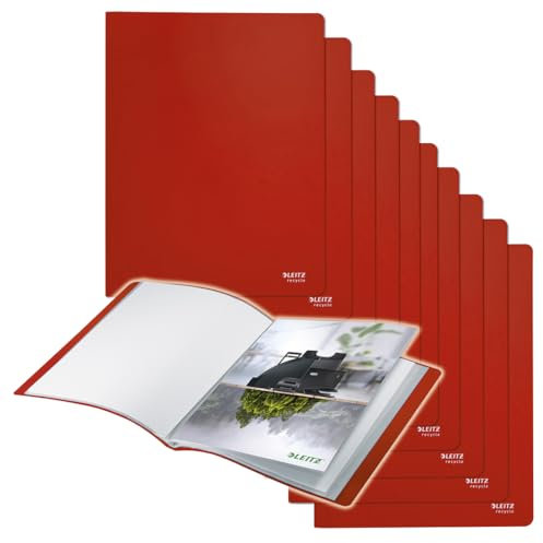 Leitz Recycle Sichtbuch A4, 10er Pack, Mit 40 Fächern für die Dokumentenablage, Premium-Qualität, 100 % recycelbar, Umweltfreundlich, Recycle Serie, Rot, 46770025