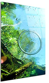 DECLINA, Cadre photo plexi, impression sur verre acrylique, photo aquatique, Tableau déco plexiglass Anneau d'air sous l'eau, 80x120 cm