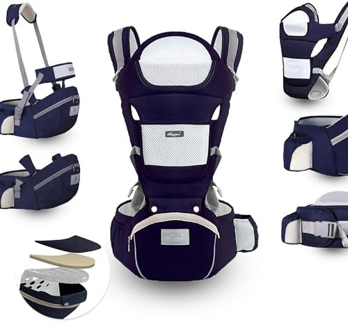 Porte bébé ergonomique avec siège à hanches - Porte bébé multifonction réglable pour les nouveaux nés de la naissance à 36 mois - Porte bébé léger et respirant en coton jusqu'à 9 positions de portage