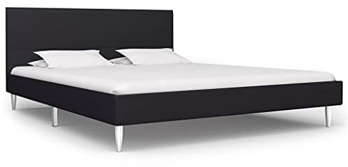 vidaXL Bed Frame in Black Fabric - Durable Wood and Iron Construction, 4FT6 Double Size Mattress Compatibility, Quick Assembly - Modern Bedroom Furniture