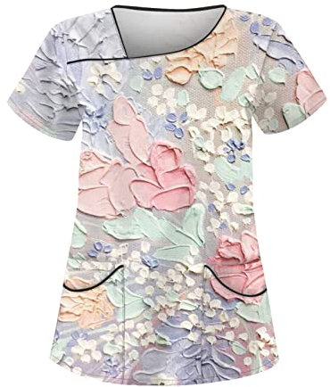 Saymany Kasacks Damen Pflege Nurse Uniformen Pflege Frauen Kasaks Altenpflege Damen Krankenschwester Kleidung Kleidung Mit Motiv Kasack Damen Berufskleidung Arbeitskleidung Pflege(1-Blue,3XL)