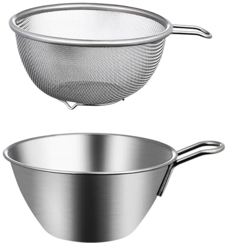 BESTonZON 1 Set Salad Strainer Sieve Special Basin Metal Mixing Bowls Metal Set fine mesh Sieve Rice Filter Small Rice Washing Machine Stainless Steel Mixing Bowl Mixing Bowl